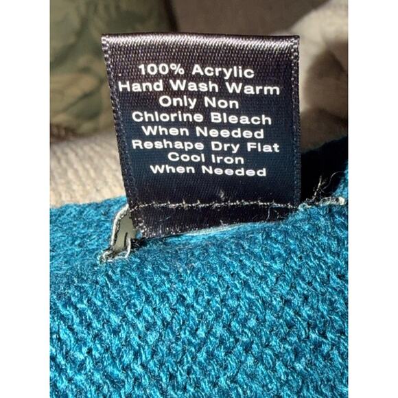 Ann Taylor Teal Knit Poncho Top Tassel Sleeves One Size - Picture 5 of 5